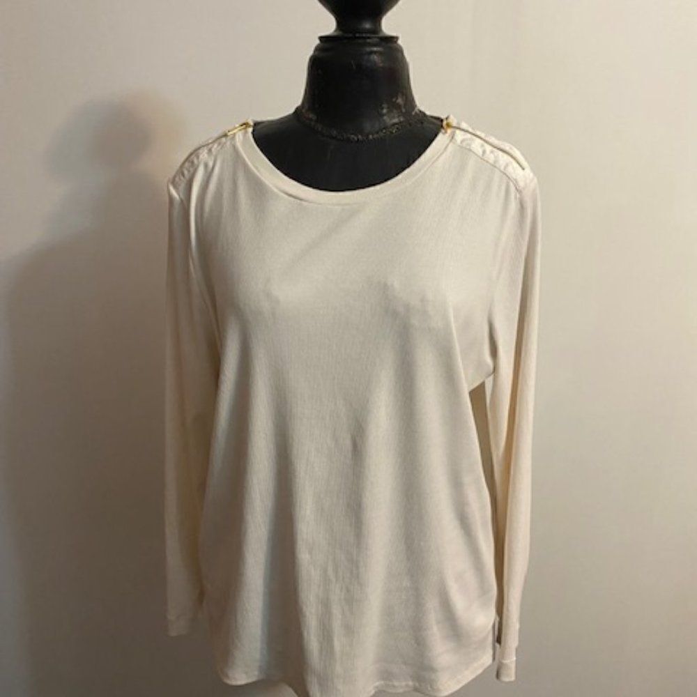 Lauren Ralph Lauren Cream sweater with zippers on shoulder, Size 3X